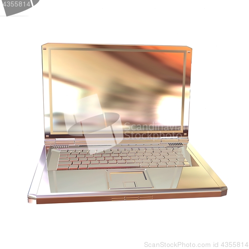 Image of Chrome, metallic laptop isolated on white background. 3d illustr