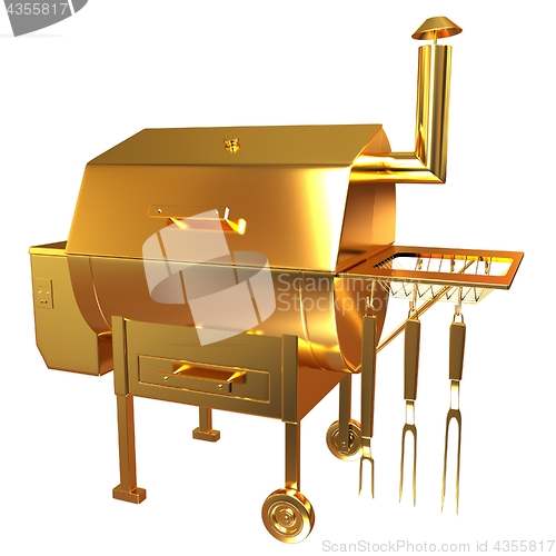 Image of Gold BBQ Grill. 3d illustration