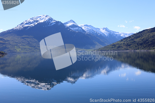 Image of A wonderful beautiful spring day in Loen in Sogn with green tree