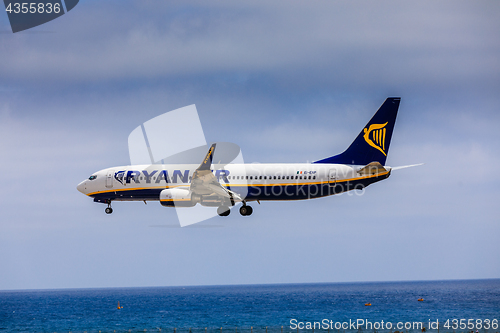 Image of ARECIFE, SPAIN - APRIL, 15 2017: Boeing 737-800 of RYANAIR with 