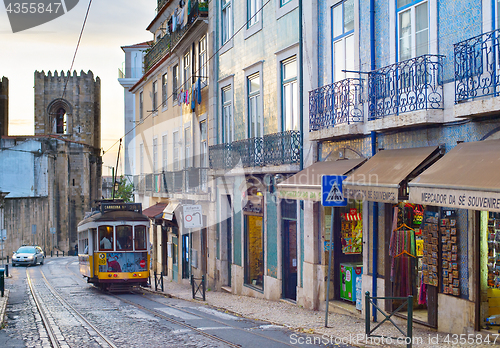 Image of Tram Lisbon ALfama street. Portugal