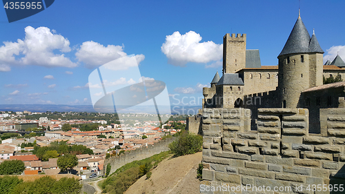 Image of Medieval castle of Carcassonne and panorama of lower town