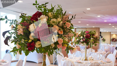 Image of Table set for wedding or another catered event dinner.