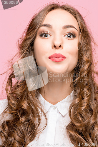 Image of The young woman\'s portrait with happy emotions
