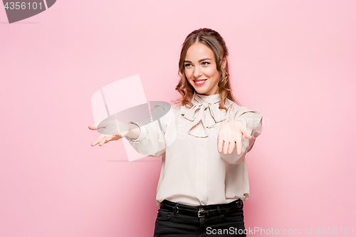 Image of The young woman\'s portrait with happy emotions