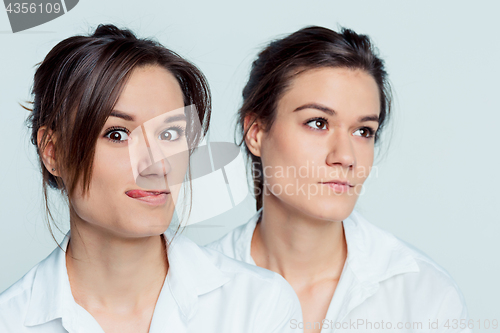 Image of Studio portrait of female twins