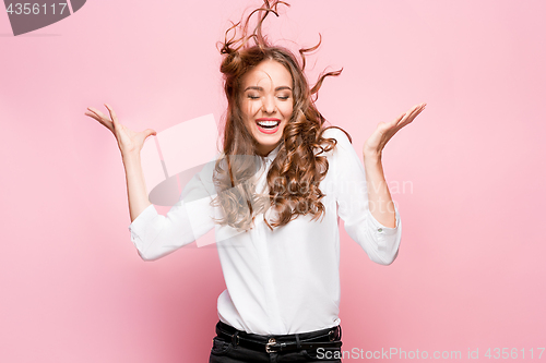 Image of The young woman\'s portrait with happy emotions