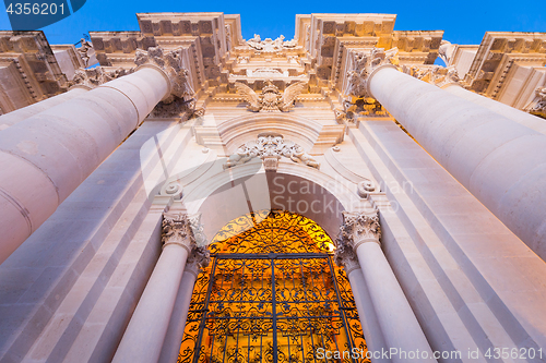 Image of Entrance of the Syracuse baroque Cathedral in Sicily - Italy