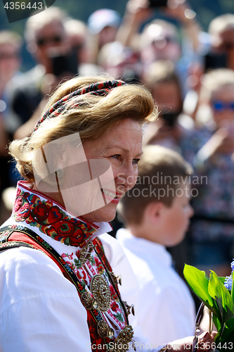 Image of LOEN, NORWAY - MAY, 20 2017: Queen Sonja of Norway at the openin