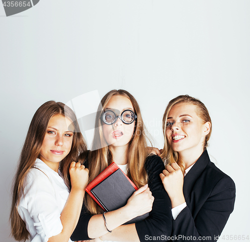 Image of new student bookwarm in glasses against casual group