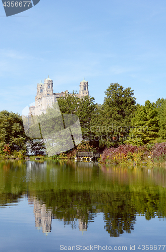 Image of Turtle Pond, Central Park, on a sunny autumn day