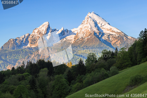 Image of Snow-crowned Watzmann mount in famous Bavarian national park Ber