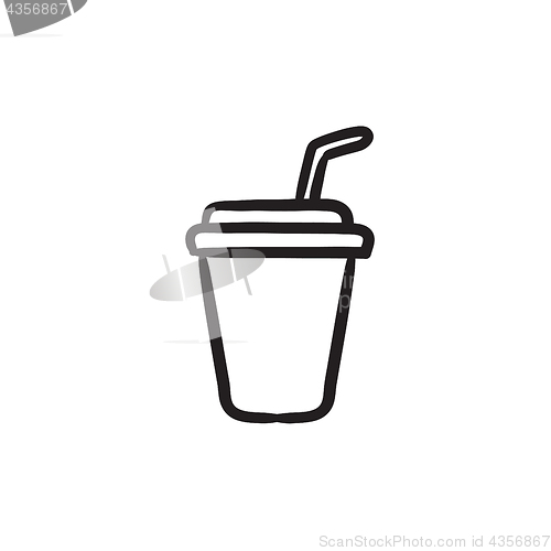 Image of Disposable cup with drinking straw sketch icon.