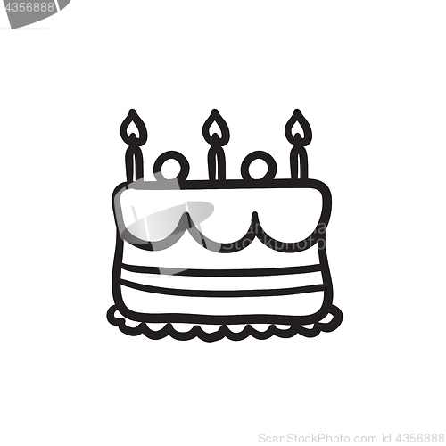 Image of Birthday cake with candles sketch icon.