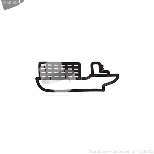 Image of Cargo container ship sketch icon.