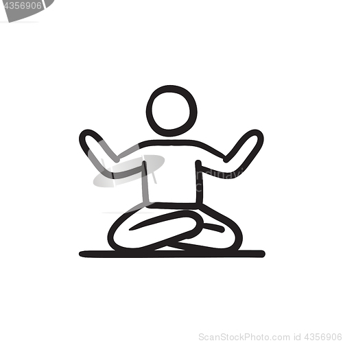 Image of Man meditating in lotus pose sketch icon.