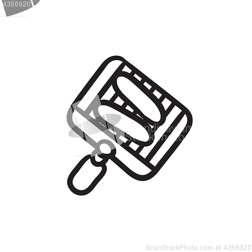 Image of Grilled sausage on grate for barbecue sketch icon.