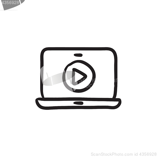 Image of Laptop with play button on screen sketch icon.