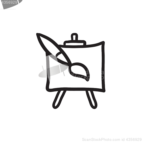 Image of Easel and paint brush sketch icon.