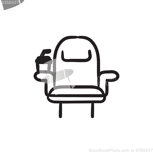 Image of Cinema chair with disposable cup sketch icon.