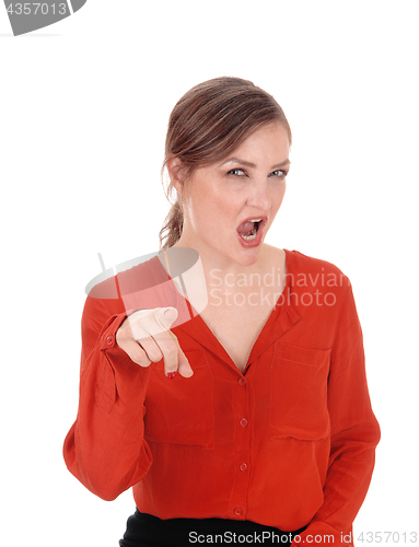 Image of Woman pointing finger and shouting