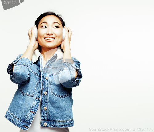 Image of young pretty asian woman posing cheerful emotional isolated on white background, lifestyle people concept 