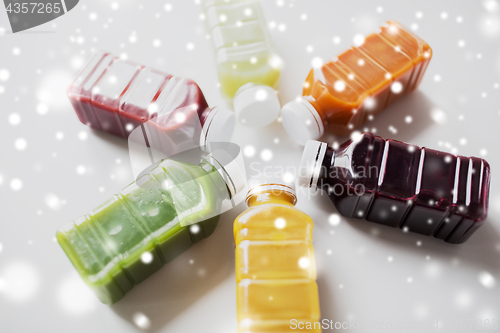 Image of bottles with different fruit or vegetable juices