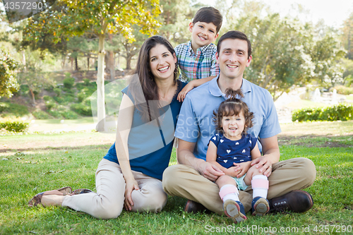 Image of Attractive Young Mixed Race Family Portrait in the Park.