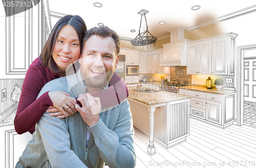 Image of Mixed Race Caucasian and Chinese Couple In Front of Custom Kitch