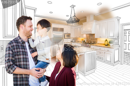 Image of Young Mixed Race Caucasian and Chinese Family In Front of Custom