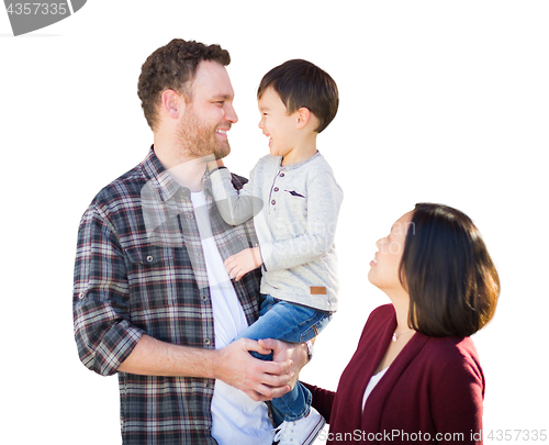 Image of Young Mixed Race Caucasian and Chinese Family Isolated in a Whit