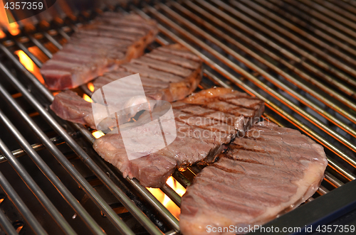 Image of Beef steaks on the grill