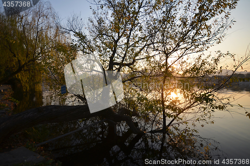 Image of Sunset at the West Lake in Hangzhou,China