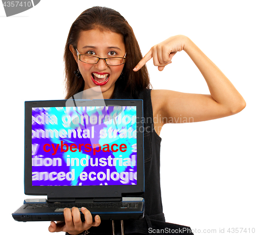 Image of Girl With Cyberspace Screen Showing Internet