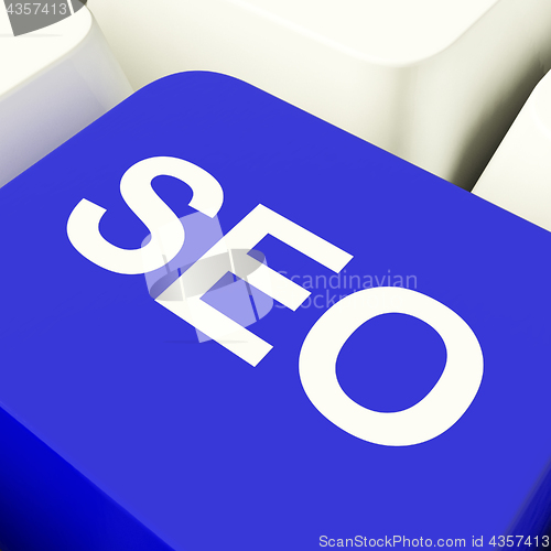 Image of SEO Computer Key In Blue Showing Internet Marketing And Optimiza