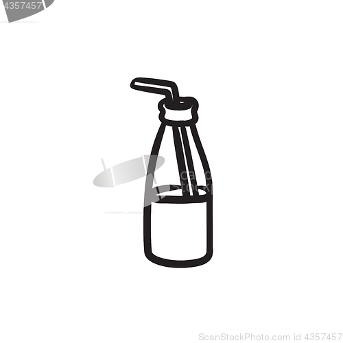 Image of Glass bottle with drinking straw sketch icon.