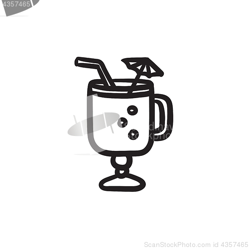 Image of Glass with drinking straw, umbrella sketch icon.