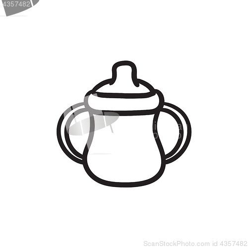 Image of Baby bottle with handles sketch icon.