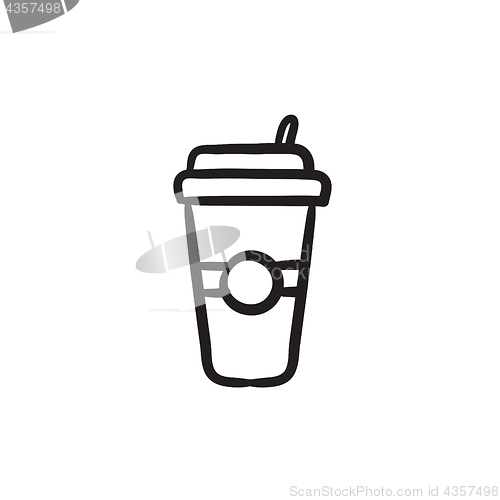 Image of Disposable cup with drinking straw sketch icon.