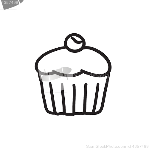 Image of Cupcake with cherry sketch icon.