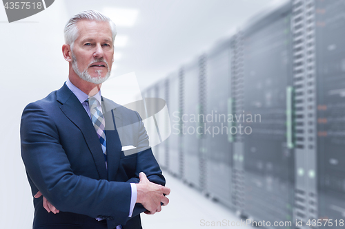 Image of Senior businessman in server room