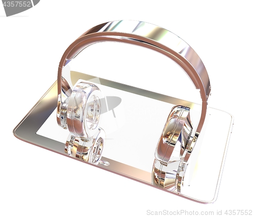 Image of Smartphone with headphones. Chrome icon. 3d illustration