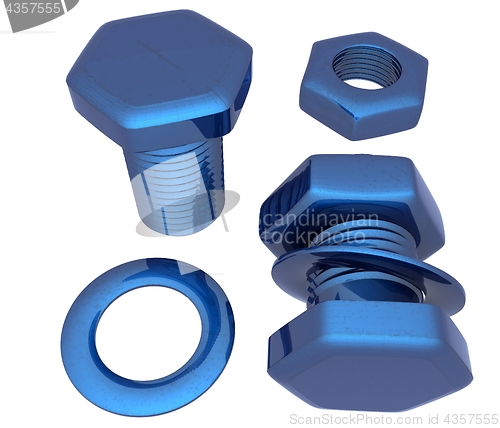 Image of Screws and nuts set. 3d illustration