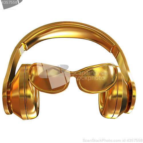 Image of glasses and headphones. 3d illustration