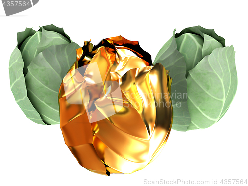 Image of green cabbage and gold cabbage isolated on white background. 3d 