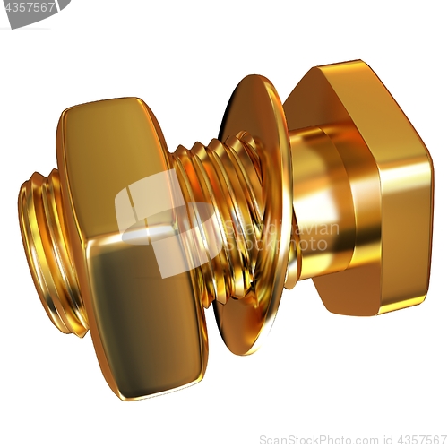 Image of Gold Bolt with nut. 3d illustration