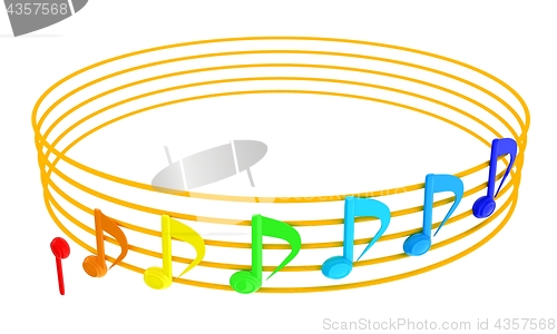 Image of Various music notes on stave. Colorfull 3d. 3D illustration