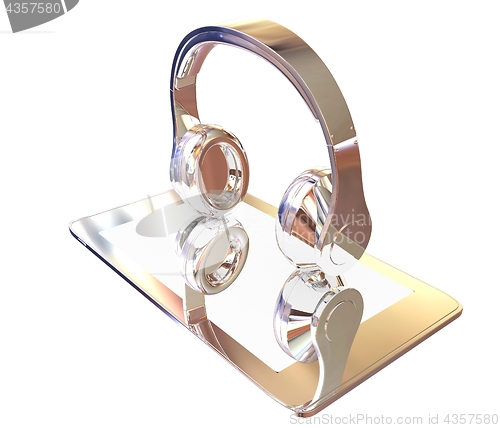Image of Smartphone with headphones. Chrome icon. 3d illustration