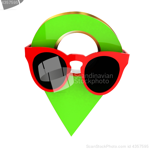 Image of Glamour map pointer in sunglasses. 3d illustration