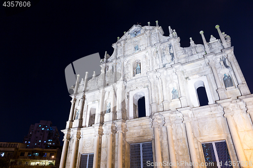 Image of Ruins St.Paul Church in macau city at night